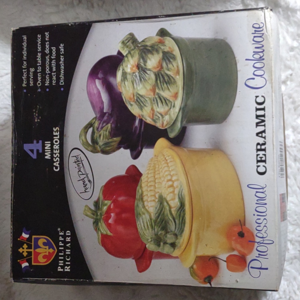 FOUR Hand Painted Ceramic Mini Casseroles - NIB